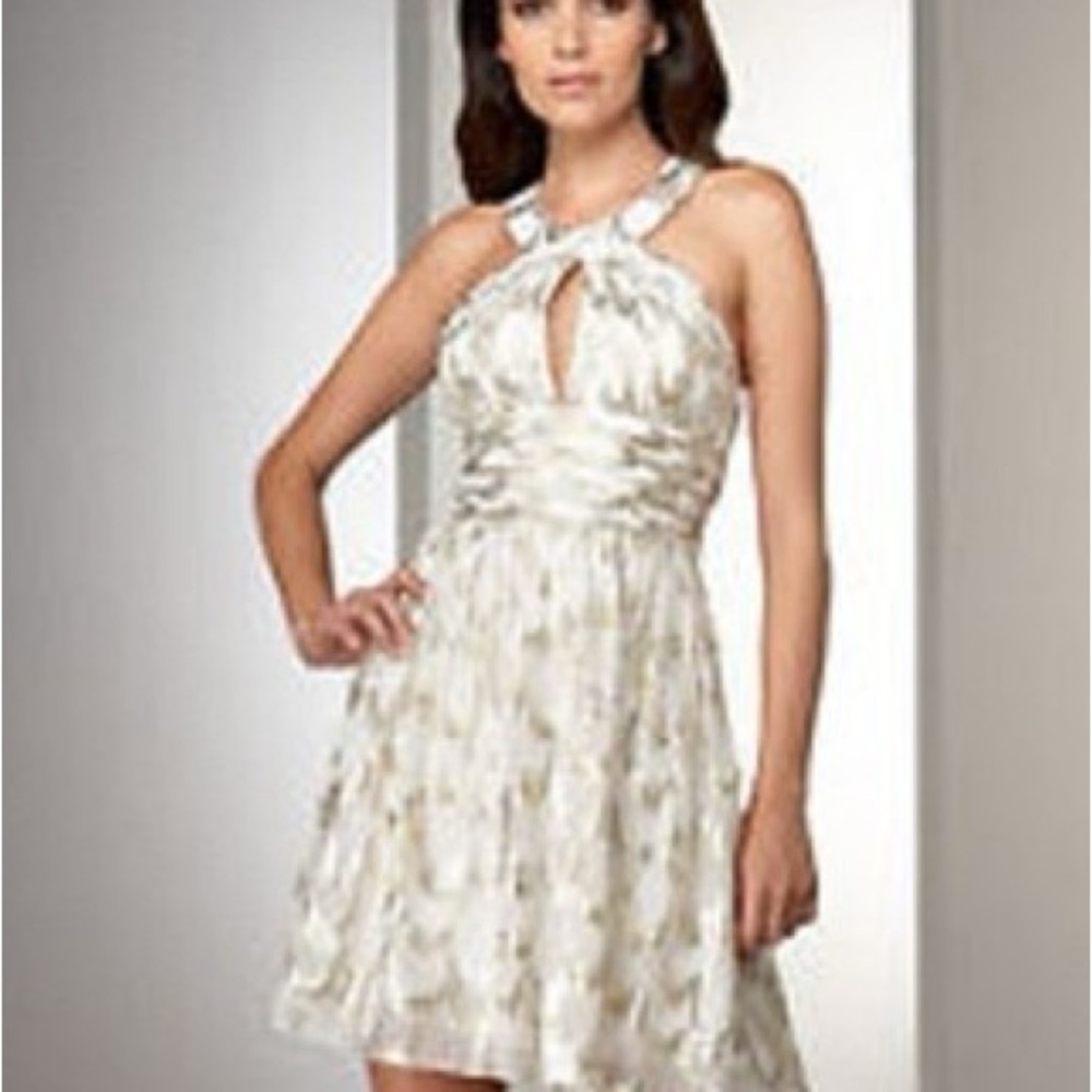 Very J White & Gold Halter Mini Dress